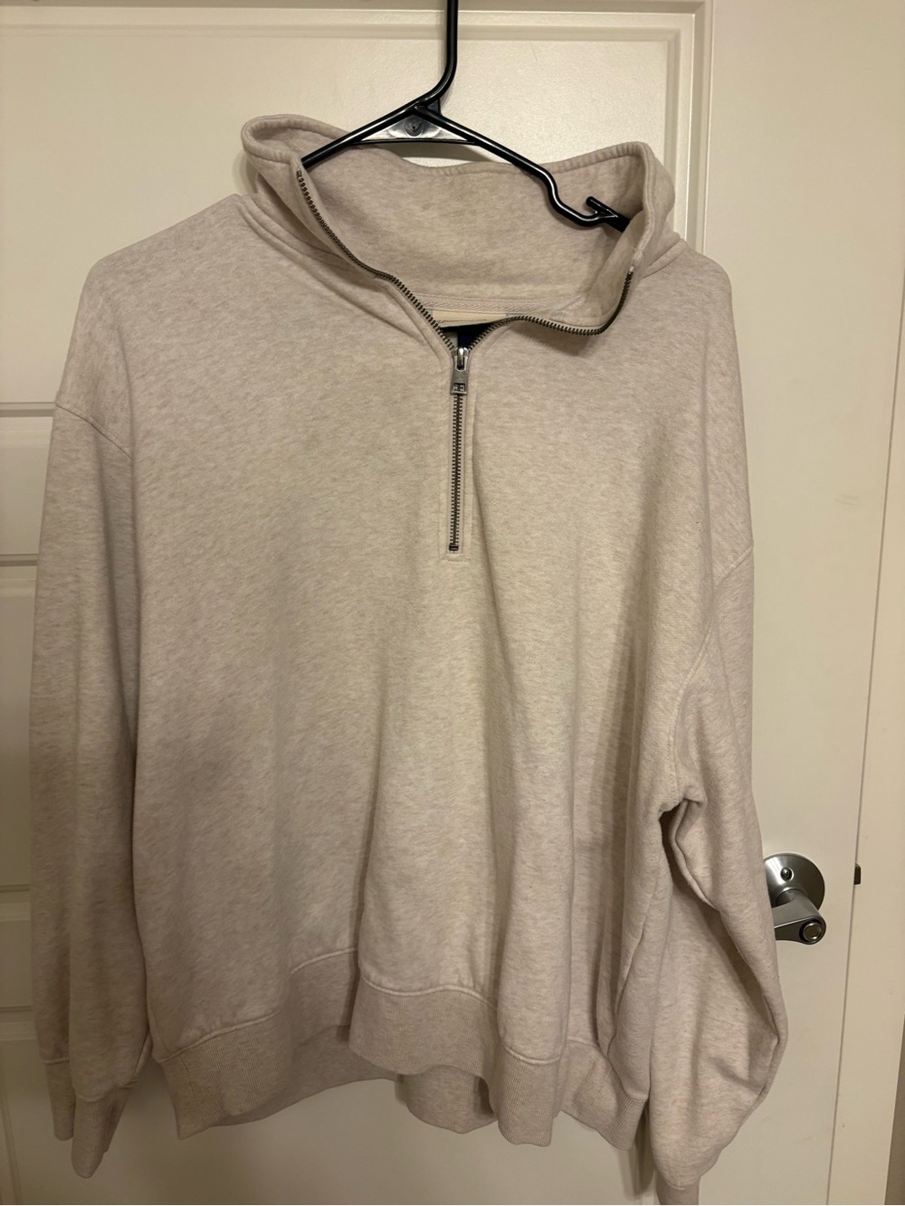 Oatmeal Quarter-Zip Pullover Sweatshirt - Cream 1/4 Zip Athletic Sweatshirt